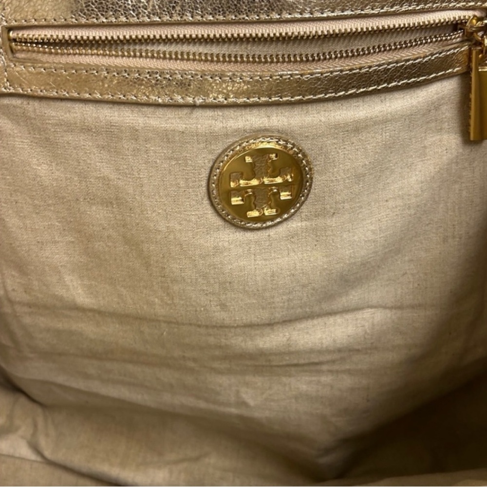 Tory Burch Beige Canvas Tote with Silver Trim - Picture 12 of 13